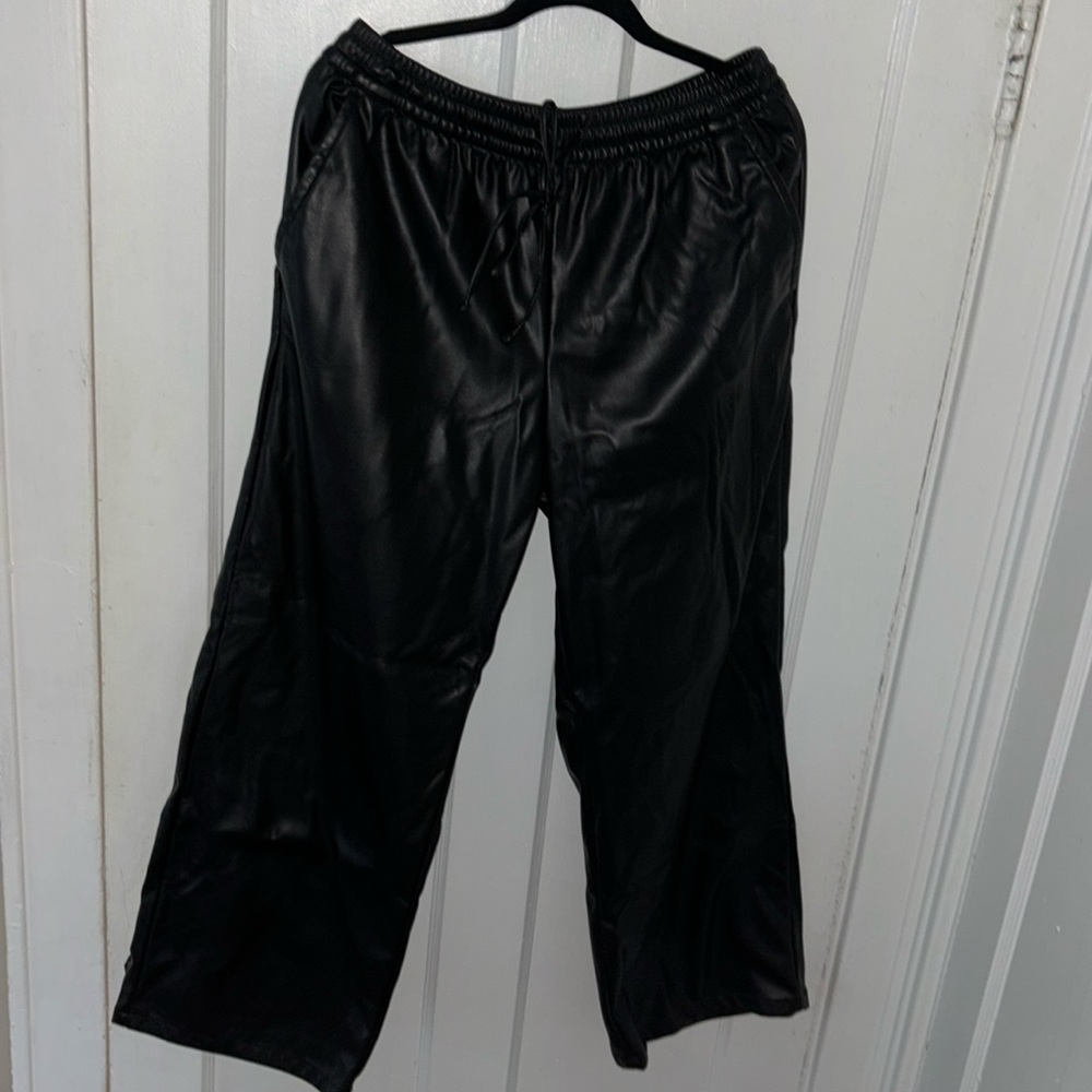 Straight leg pleather pants